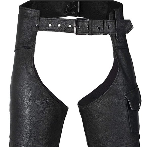 NEW HWK BLACK Motorcycle Leather Chaps Pants Biker Cowboy Riding Racing Sz 36 x - Picture 6 of 9